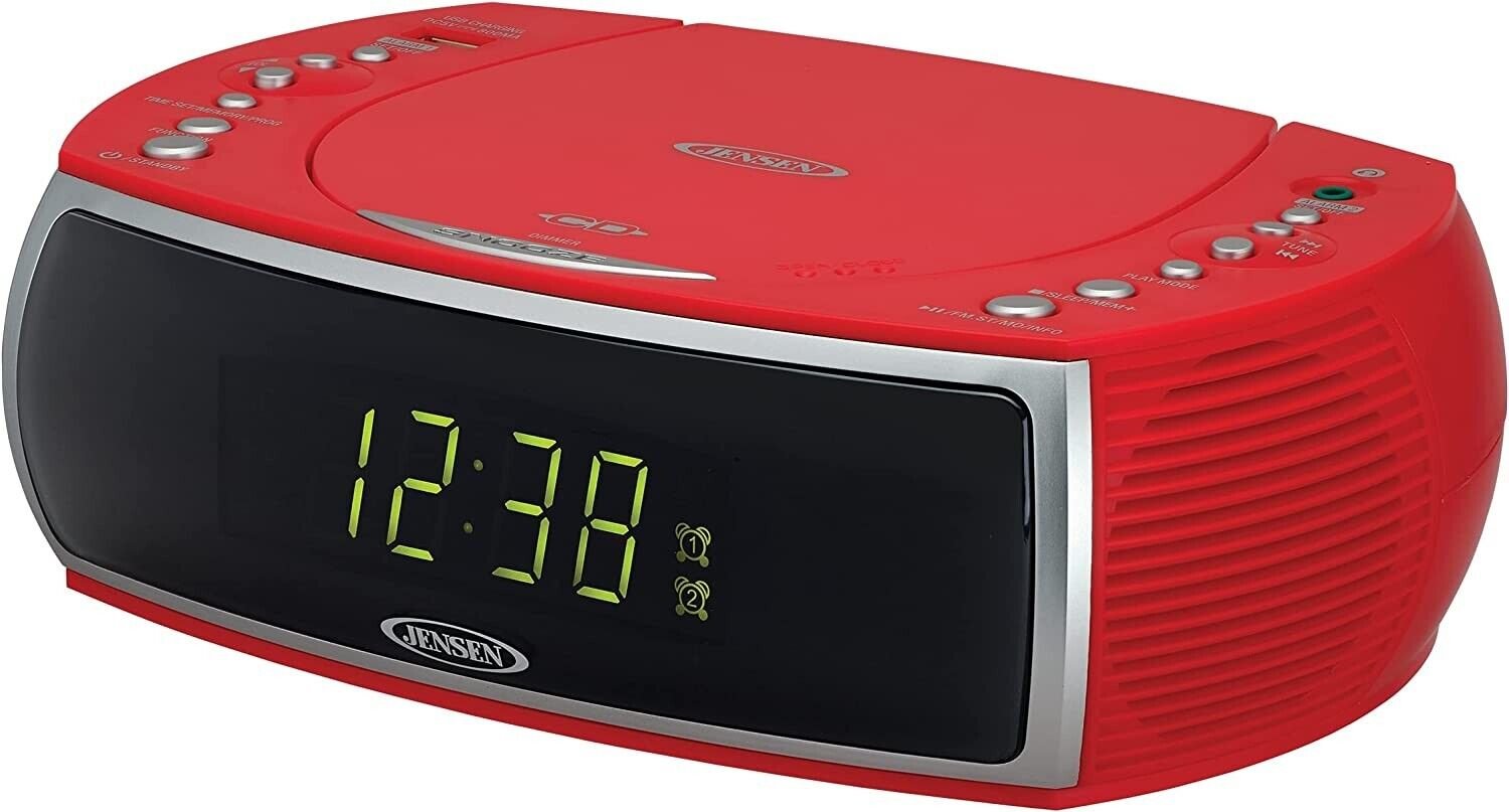 Jensen JCR-322R Modern Home Tabletop Stereo Clock Digital AM/FM Radio CD Player