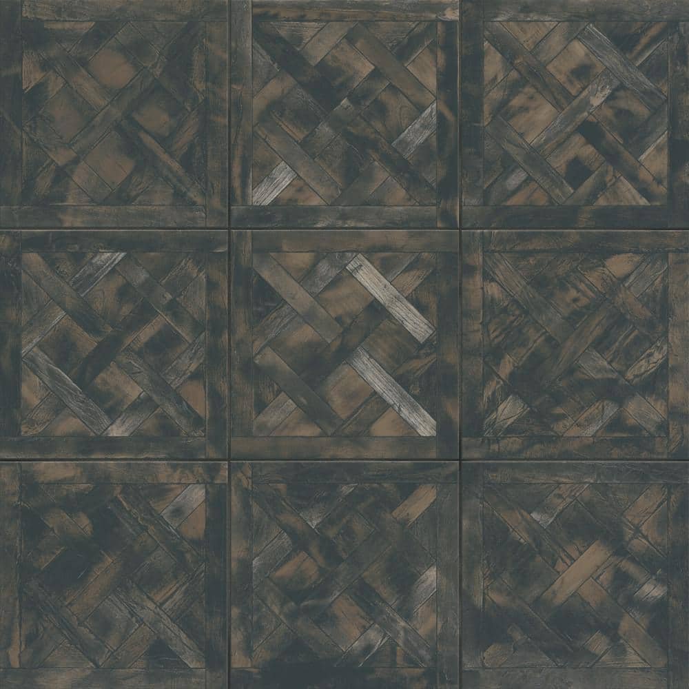 Kings Forest Lattice Black 8-3/4 in. x 8-3/4 in. Ceramic Floor and...