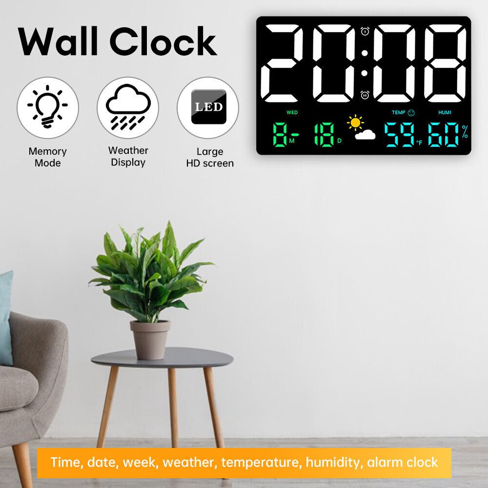 Large Jumbo Digital LED Large Wall Clock Alarm Calendar Temperature Date Dimmer