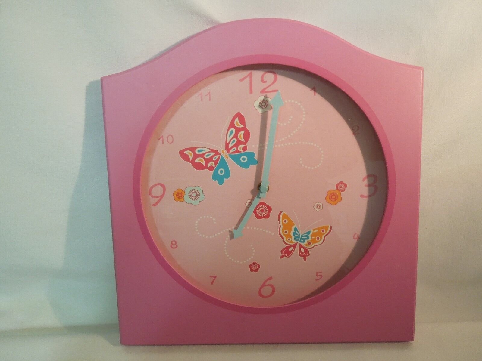 Large Pink Wood Wall Clock Butterfly Design Quartz Movement Over 12"