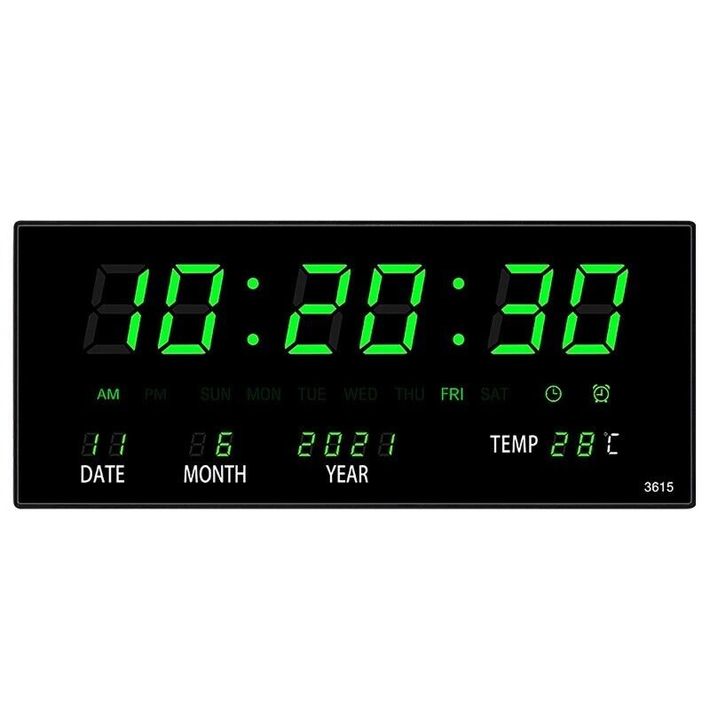 Large Screen Digital Wall Clock LED Display Desk Time Temperature Calendar Date