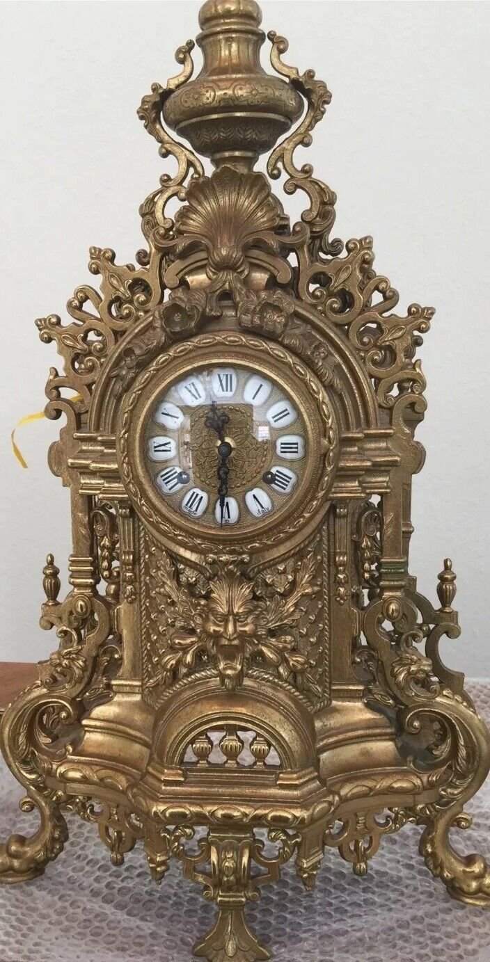 Large Vintage FRANZ HERMLE Brass Mantel Clock, Baroque, Rococo Style