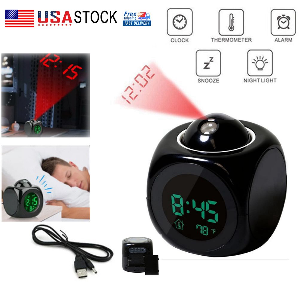 Led Projection Alarm Clock Temperature Digital Lcd Display Battery Powered