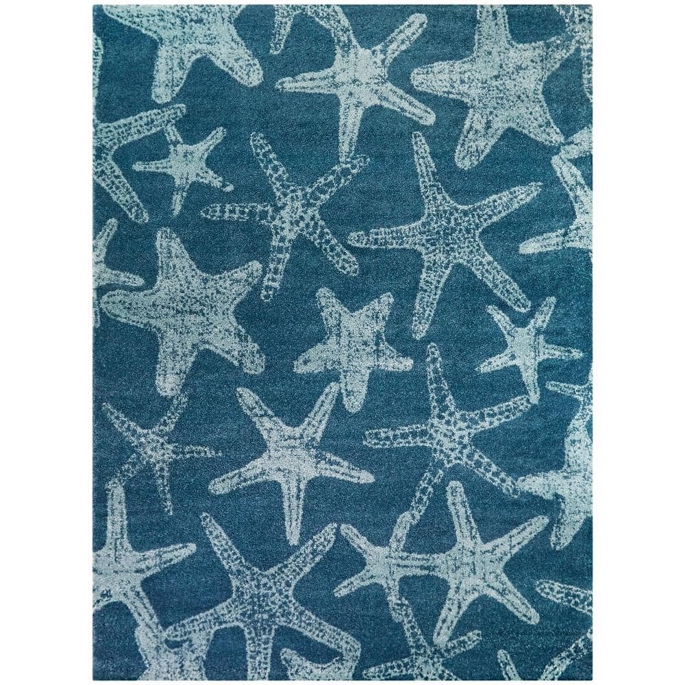 Leyton Blue 5 ft. x 7 ft. Starfish Print Area Rug