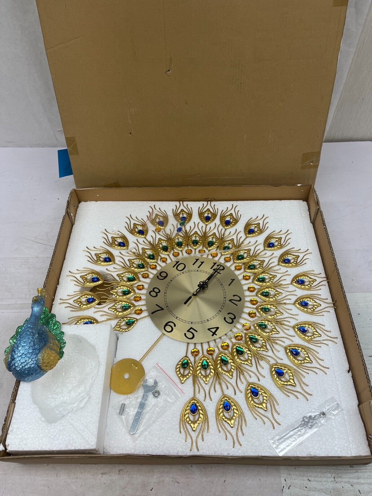 Luxury 24" Peacock Large Wall Clock Modern Green Blue Yellow AM35