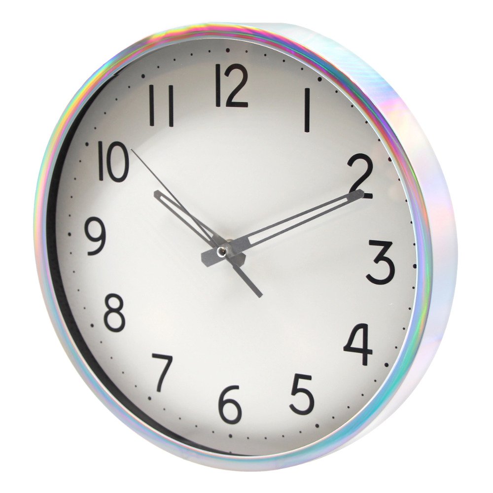 Mainstays Iridescent 12 Inch Clock in Silver Easy To Read Large Bold Numbers