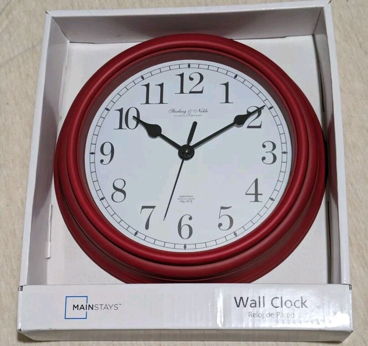 Mainstays Sterling & Noble Brick Red Wall Clock Plastic Analog Battery Operated