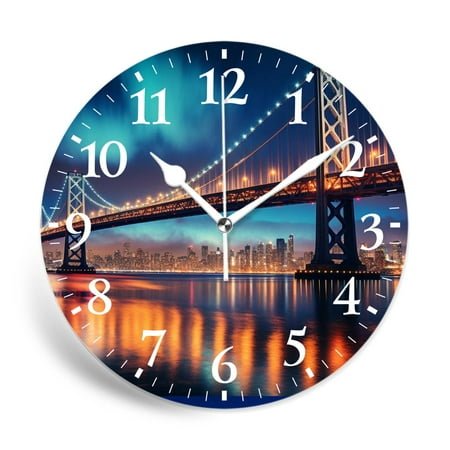 MEOSLZUT 12 inch Round Wall Clock,New York City Bridge Sunset Cityscape Beautiful,Silent Non-Ticking Wall Clock Decor for Home Office Kitchen Living Room Bedroom