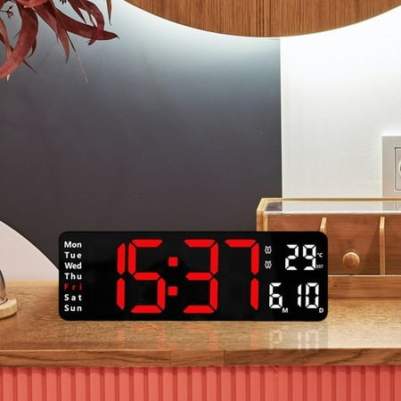 Modern Digitals Wall Clock Mute Temperature Adjustable Brightness Date Week USB Wall Mounted LED Display Timming for Decors Bedroom Home red