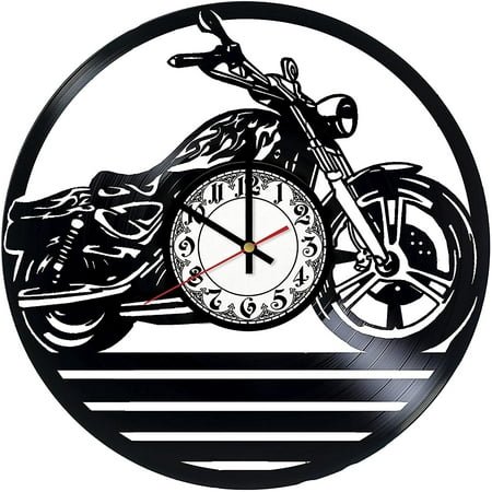 Motorbike Vintage Black Vinyl Record Wall Clock Wall Art 3D Modern Design Office Bar Room Home Decor Gift