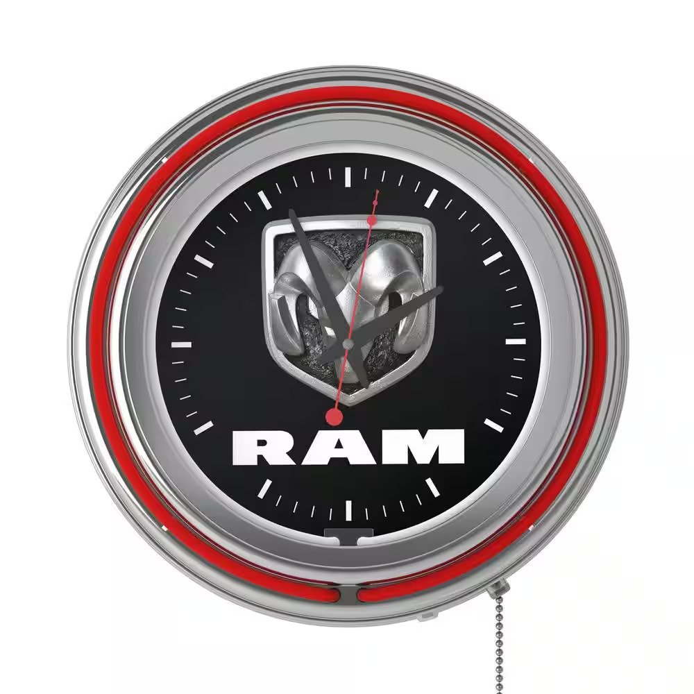 Neon Wall Clock Logo Black and Red with Pull Chain-Pub Garage or Man Cave Access