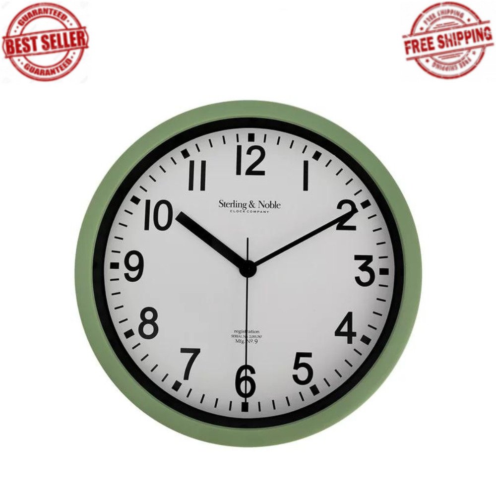 NEW 8.78" Basic Indoor Analog Round Modern Wall Clock, Sage (FAST SHIPPING)