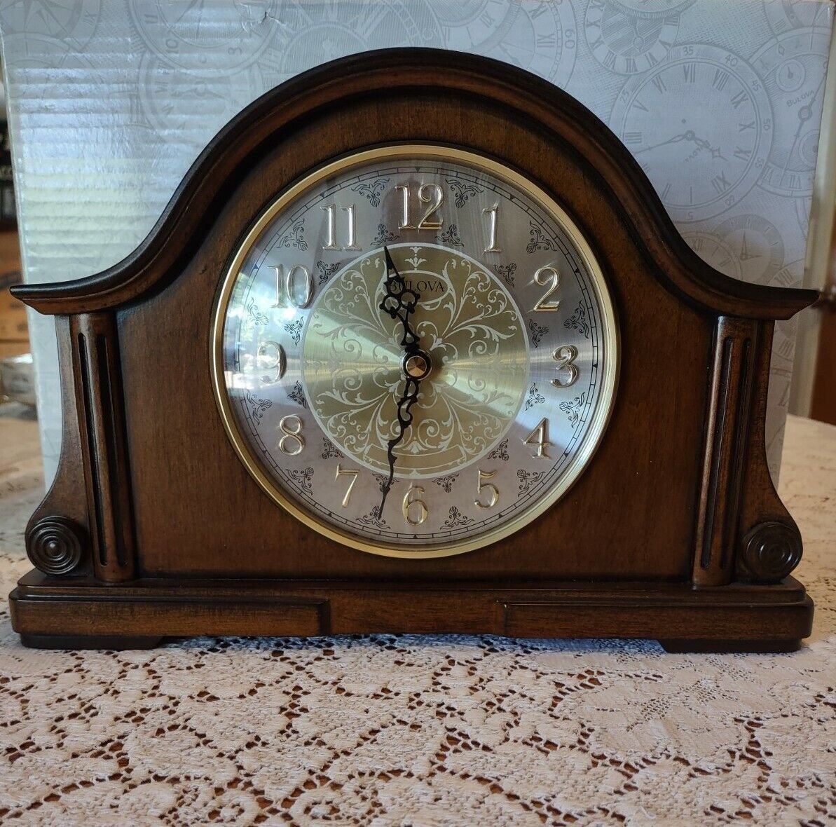 NEW Bulova Mantle Clock CHADBOURNE Old World Walnut B1975 Desk Shelf Wood Quartz