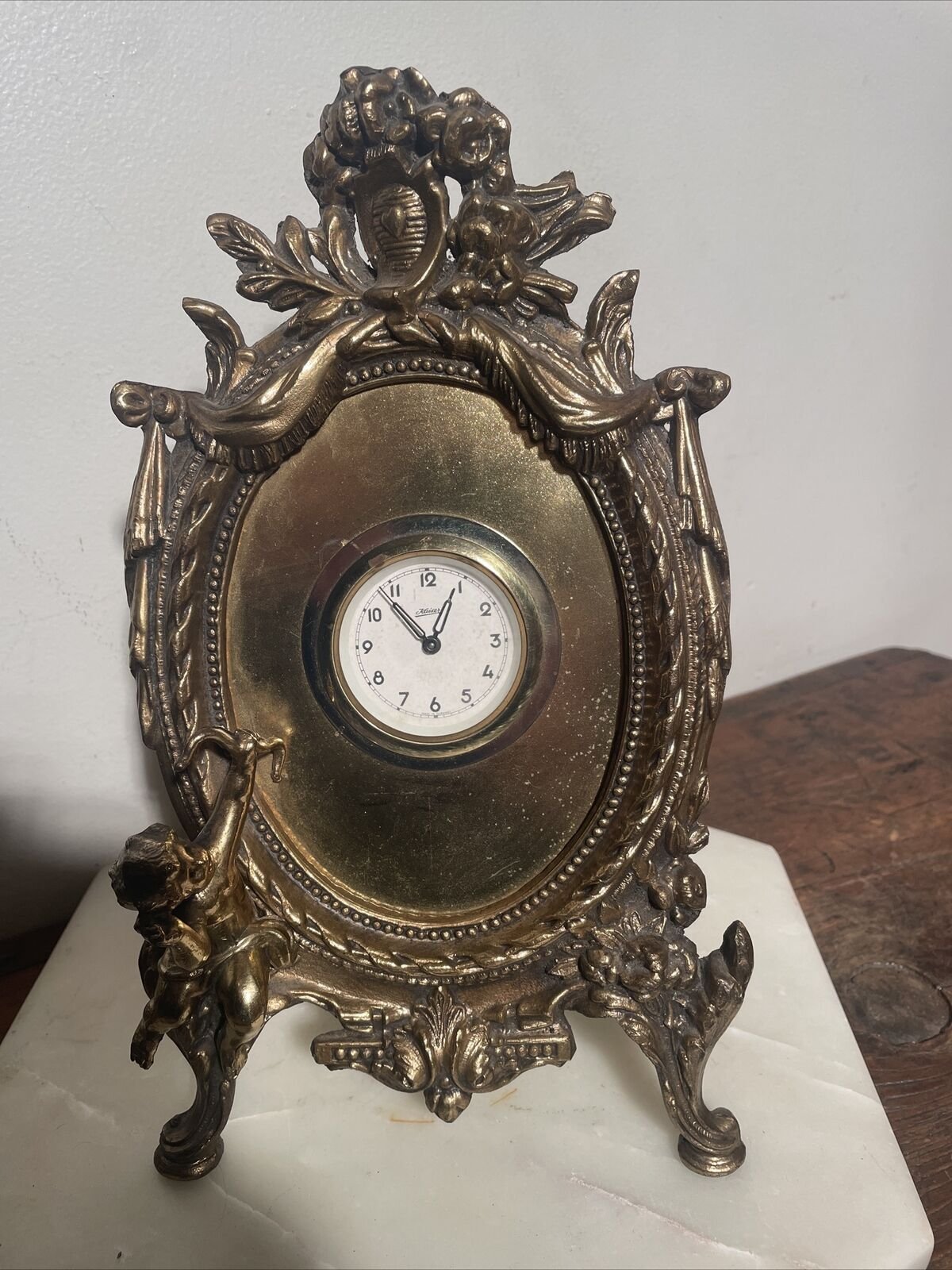 Nice Ornate Antique Brass Desktop Clock By Kaiser~Made In Germany
