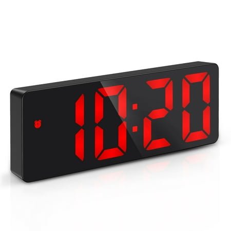 ORIA Electronic Digital Alarm Clock, 6.5inch Large Display LED Clock for Bedside Table Battery Clock with Temperature Display Adjustable Brightness Voice Control for Home, Red