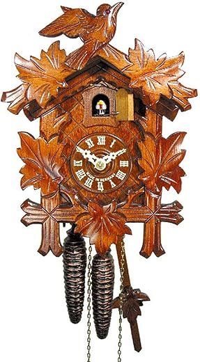 Original German cuckoo-clock (certified), mechanical 1-day movement with 1 bird and 5 leaves, coo-coo clocks from the Black-Forest, Germany by DV-Marketing, Schwarzwälder Kuckucksuhren