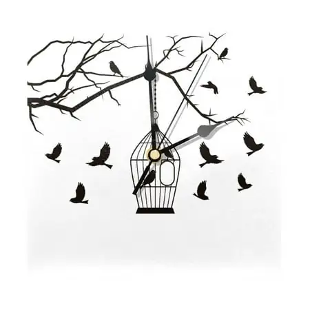 OWNTA Beautiful Birds Cage Silhouette Pattern Wood Square Wall Clock, 7 . 87 in, Silent Non