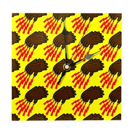 OWNTA Grizzly Bear Claw Yellow Background Pattern Wood Square Wall Clock, 7.87 in, Silent Non-Ticking, Classic Home Decor, Stylish Office Clock, Battery Operated, Gift Idea