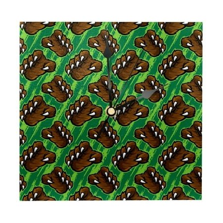 OWNTA Grizzly Bear Feral Claw Pattern Wood Square Wall Clock, 7.87 in, Silent Non-Ticking, Classic Home Decor, Stylish Office Clock, Battery Operated, Gift Idea