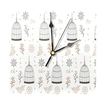 OWNTA Hanging Birdcage with Flowers Pattern Wood Square Wall Clock, 7 . 87 in, Silent Non Ticking