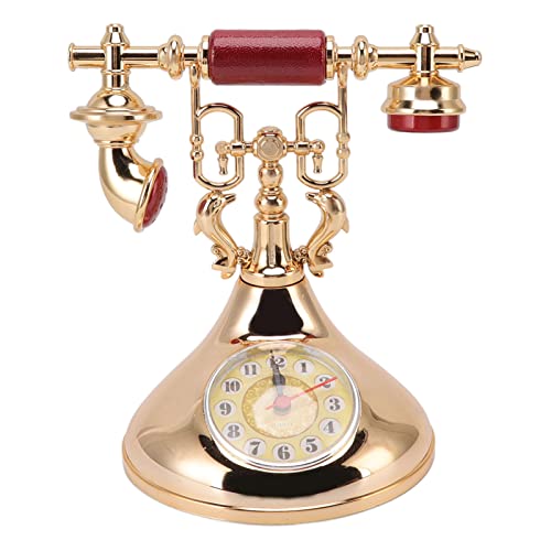 PenRux Retro Telephone Clock, Non Ticking Silent Battery Powered Analog Alarm Clock Unique Elegant Vintage Telephone Alarm Clock Antique Old Fashioned Telephone Design Table Clock,