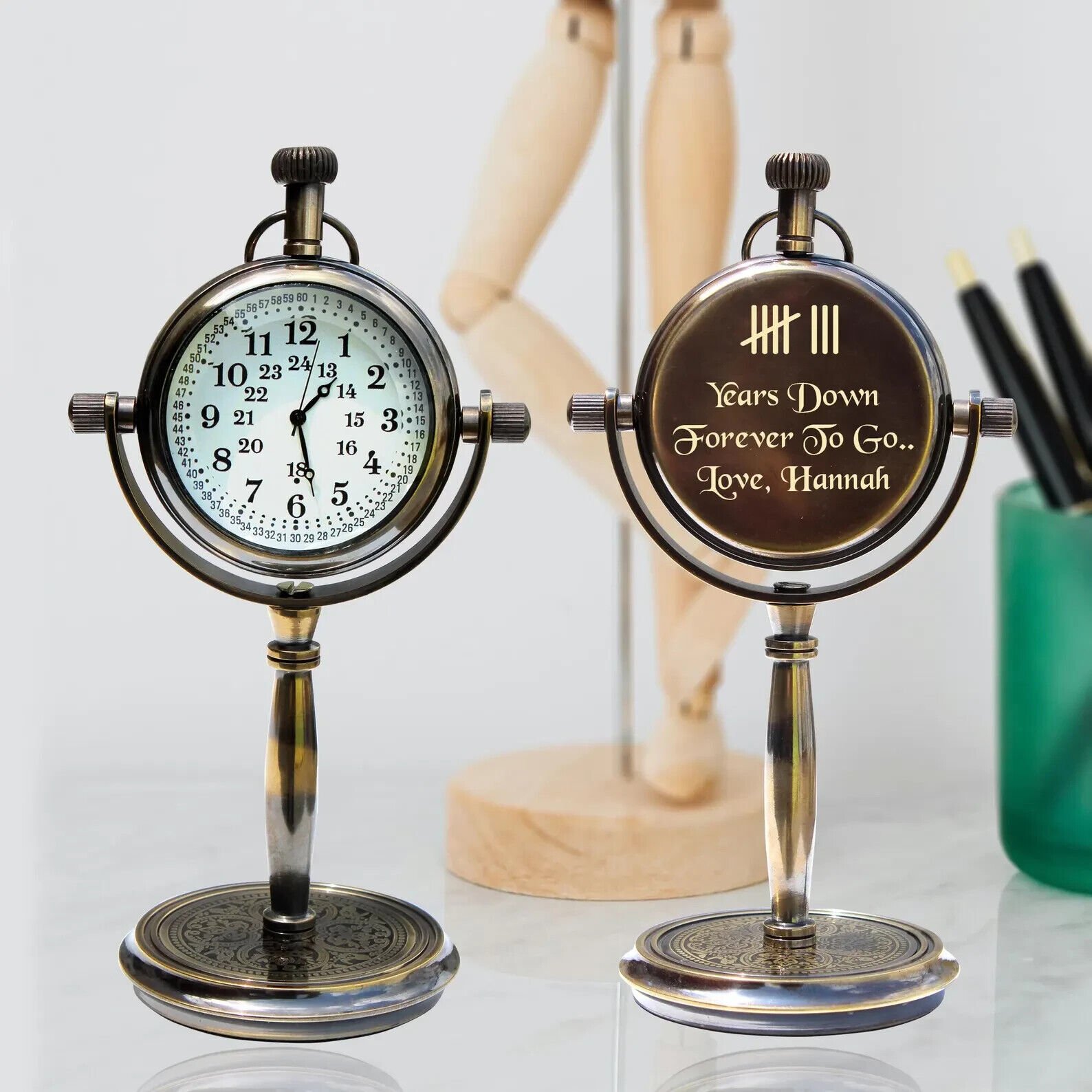 Personalized 8th Anniversary desk clock, Engraved Table clock, Engraved tally ma