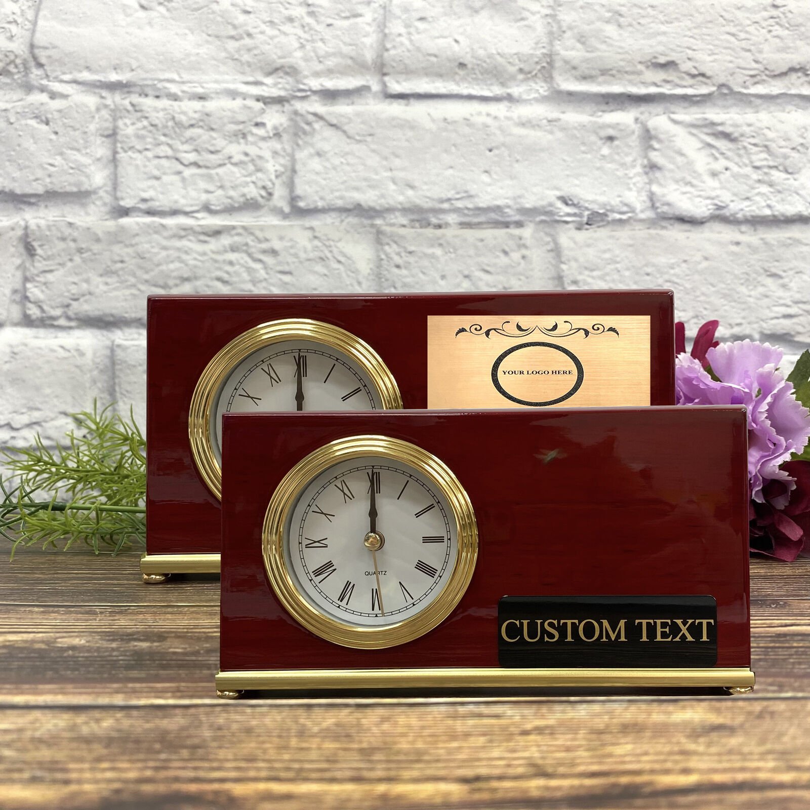 Personalized Clock Horizontal Desk Rosewood Piano Laser Engraved Office Clock