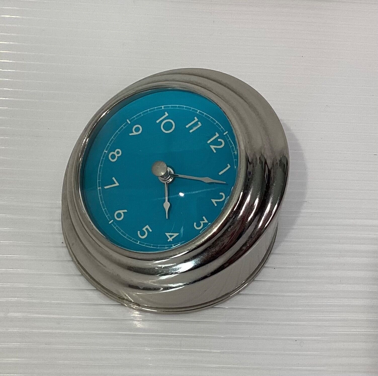 Pottery Barn Table Clock Small Round Shaped Battery Operated - One AAA battry