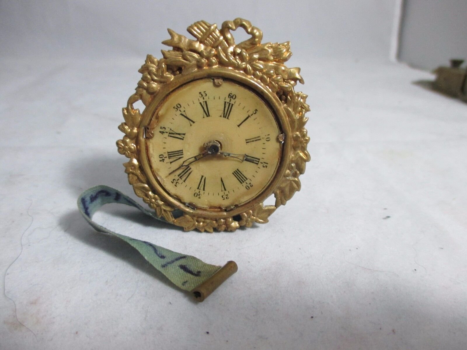 RaRe FANCY CLOCK brass wind-up Tape measure ; ANTIQUE c1800's