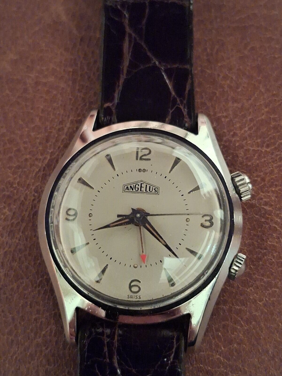 Rare, Stunning, Collector Piece, Mint Vintage 1950s Angelus Alarm WristWatch