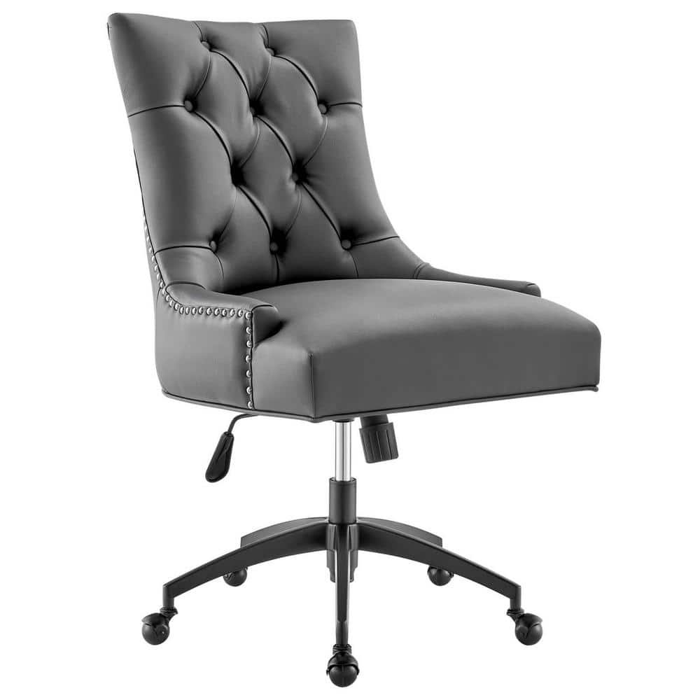 Regent Tufted Gray Faux Leather Seat Office Chair with Matte Black Metal...