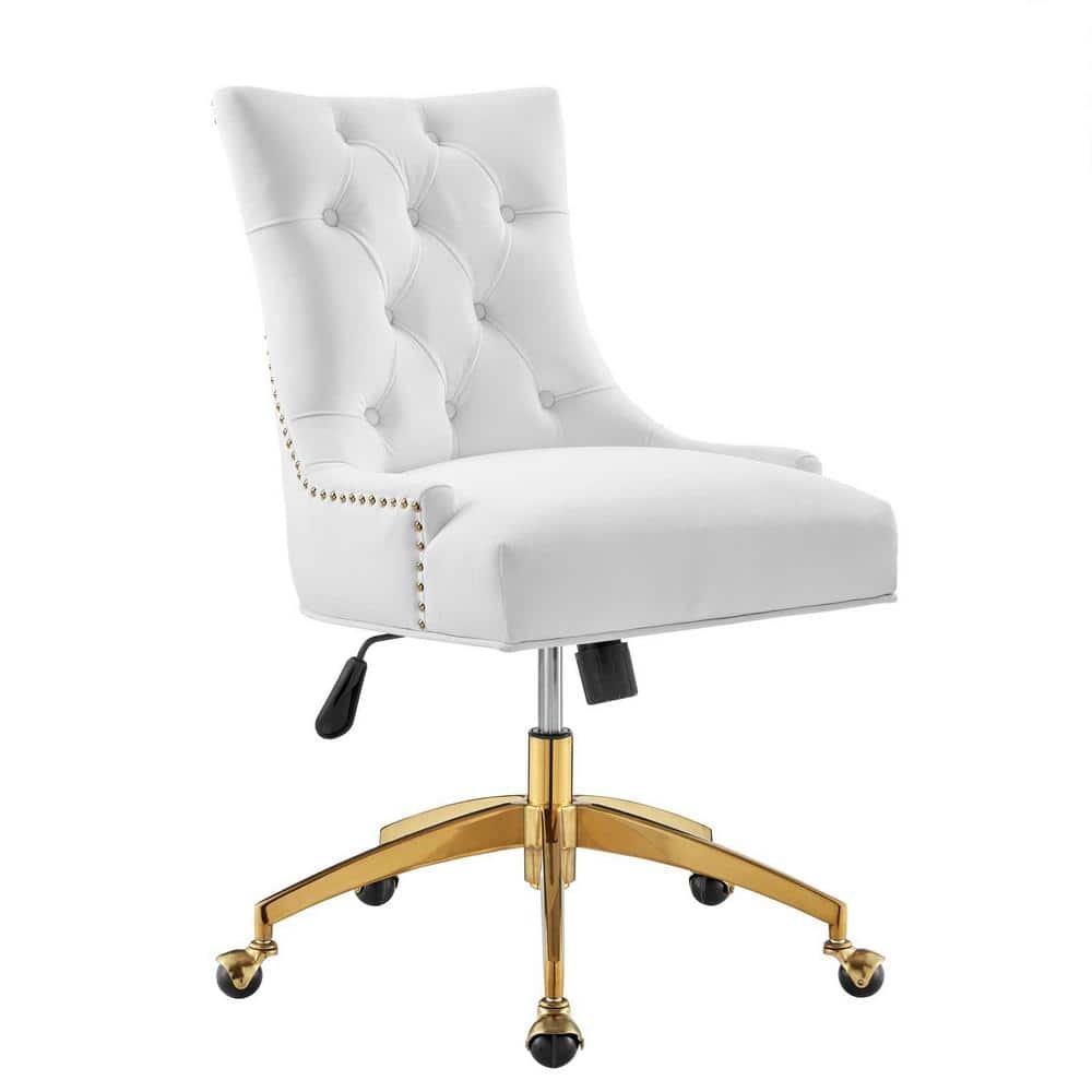 Regent Tufted White Performance Velvet Seat Office Chair with Polished Gold Metal...
