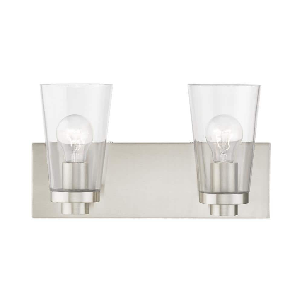 Ridgeway 14 in. 2-Light Brushed Nickel Vanity Light with Clear Glass