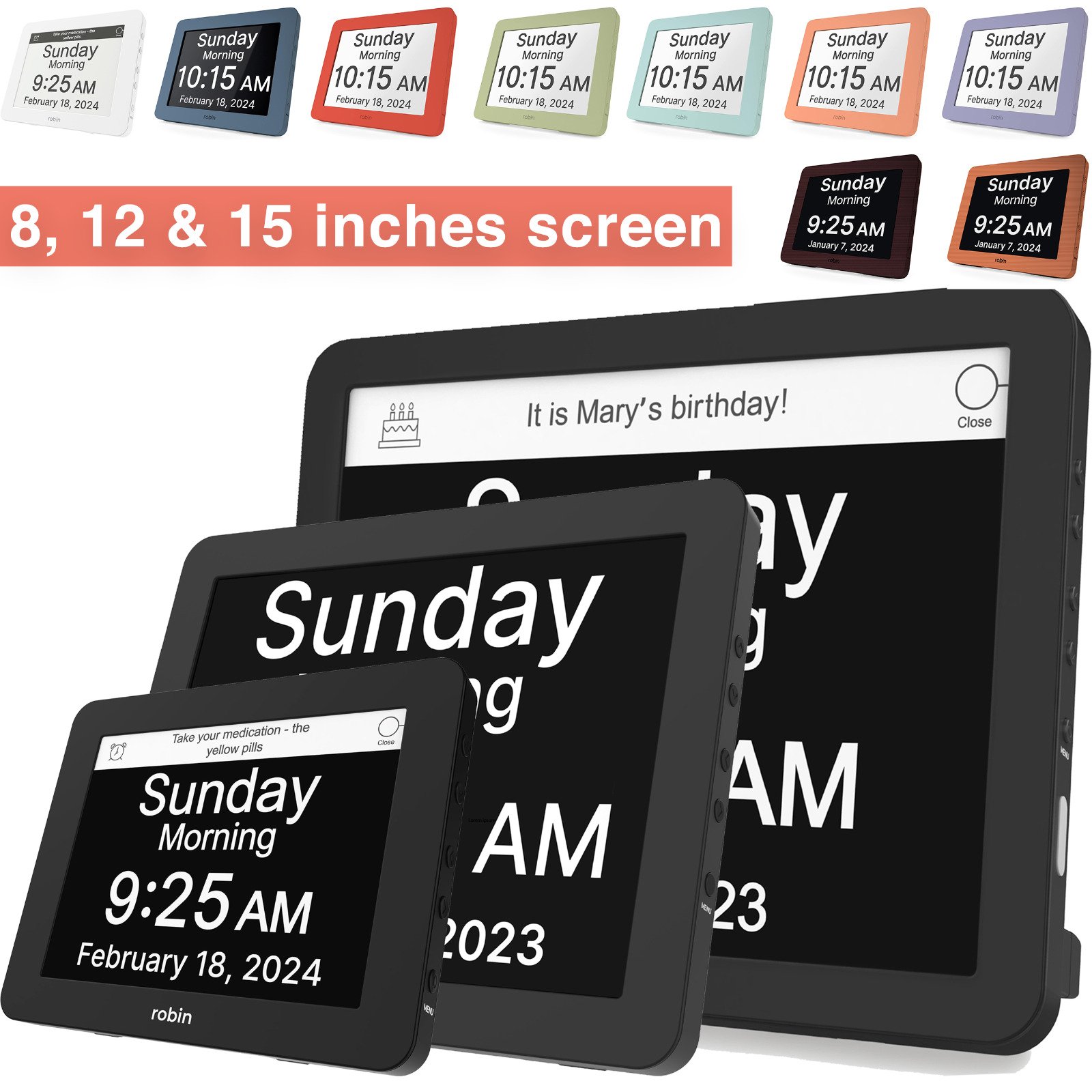 Robin 2024 Digital Calendar Day Clock Clock for Seniors with Dementia Alzheimers