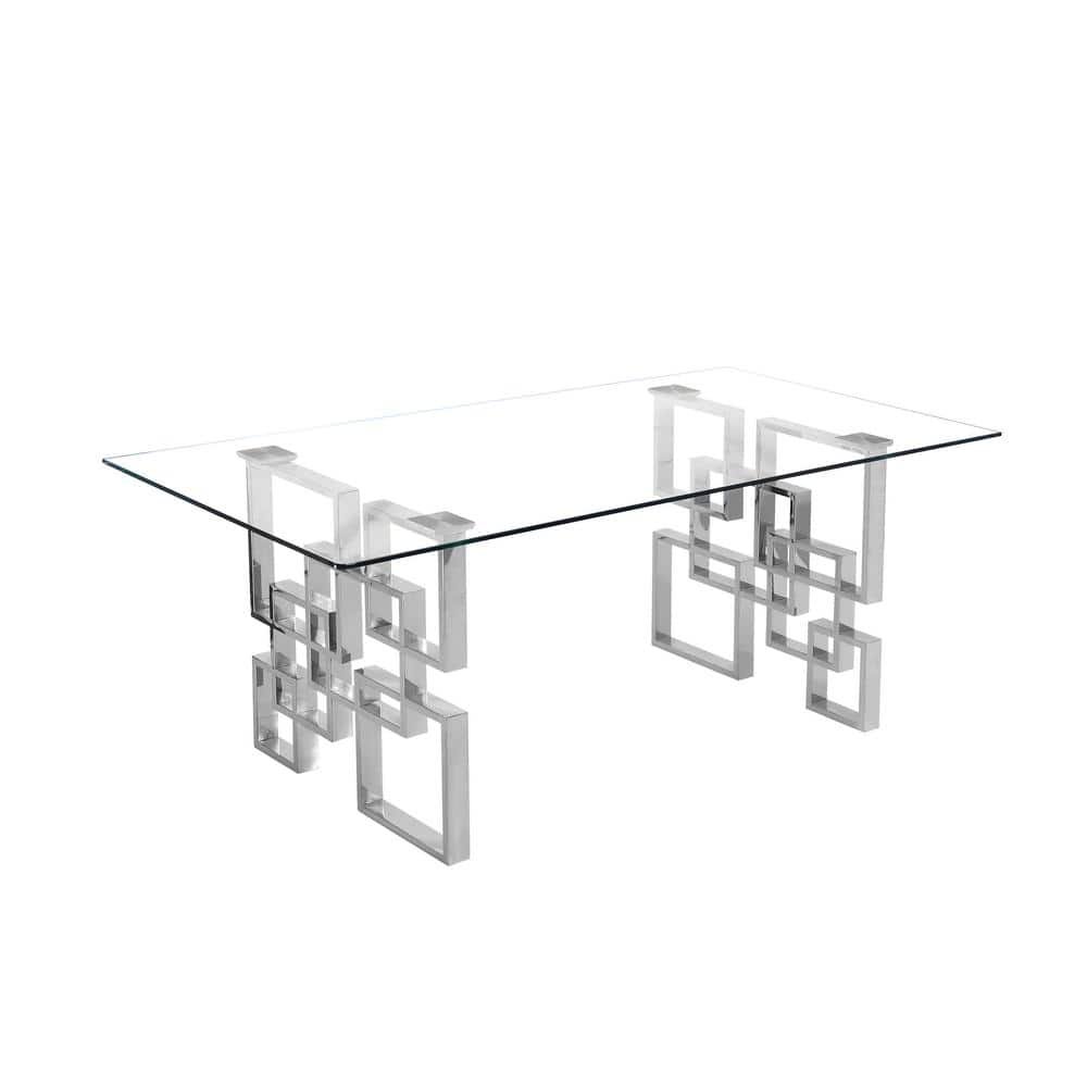 Rosa 47 in. Silver Rectangle Tempered Glass Top Coffee Table with Stainless...