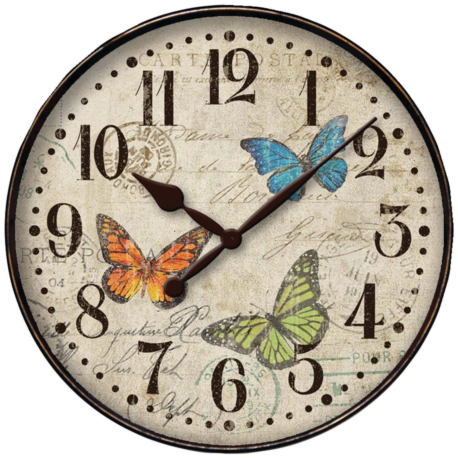 Round Wall Clock with Butterfly Design, 12"
