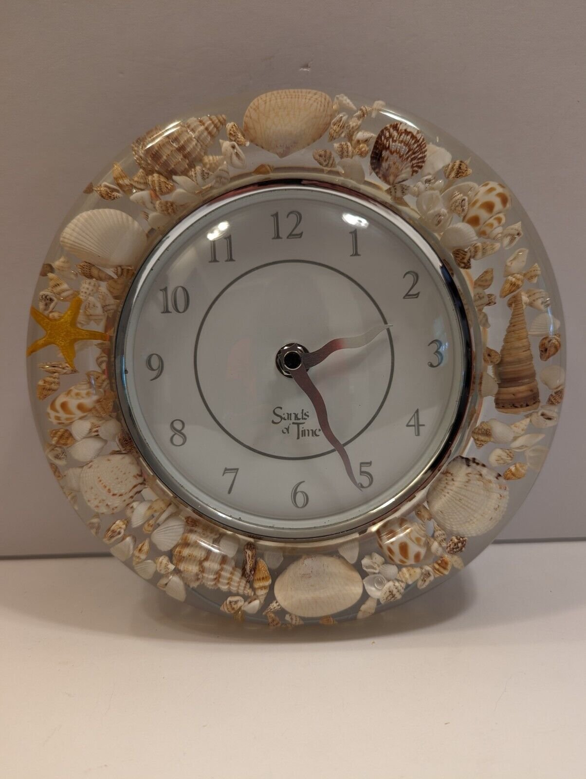 Sands Of Time Seashell Acrylic 8” Coastal Seaside Beach House Shell Wall Clock