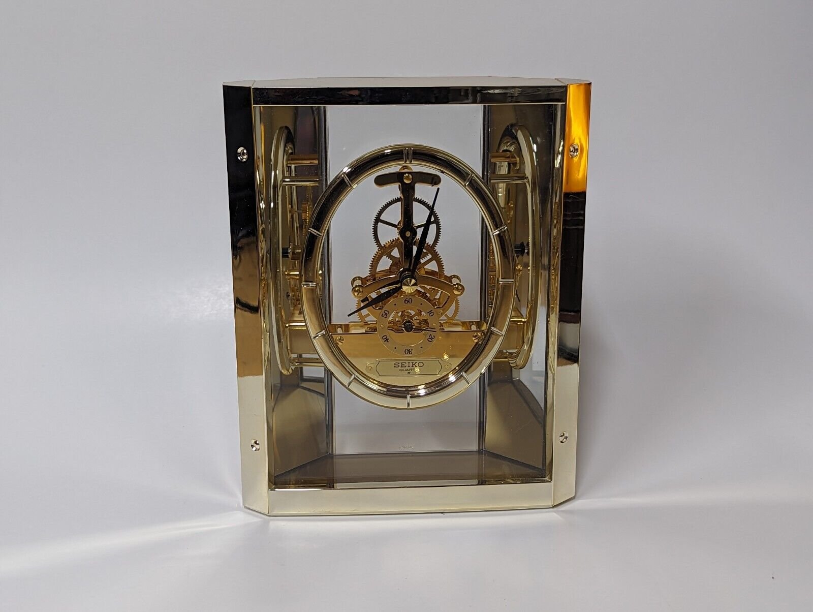 Seiko Quartz Skeleton Mantle Desk Table Clock QAW110 G Working VTG