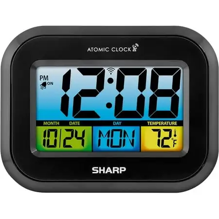 SHARP Atomic Digital Alarm Clock, Battery Operated Self Setting Digital Wall or Desk Clock, Easy to