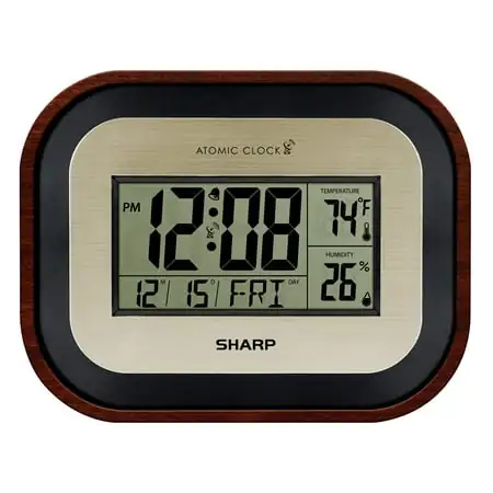 Sharp Digital Wall Clock, Self Setting Atomic Desk Clock Woodgrain Finish photo