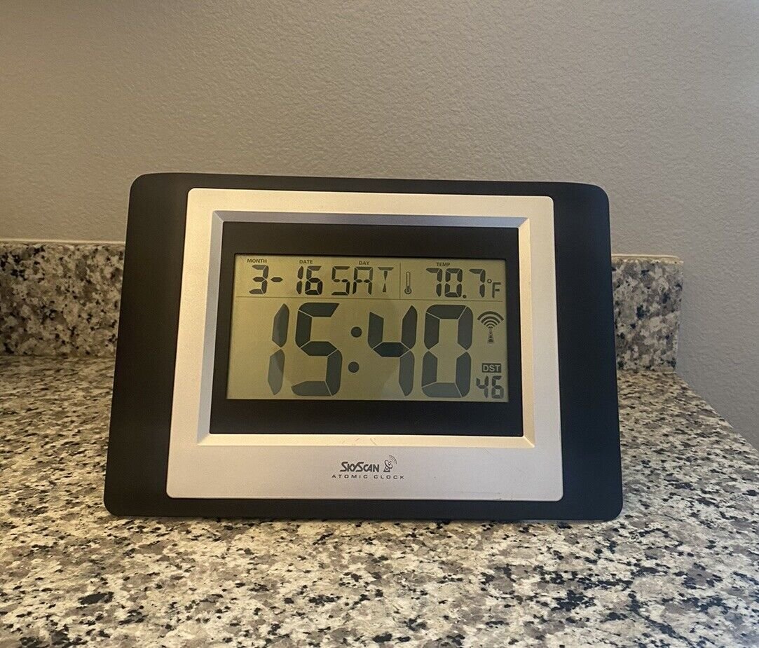 SkyScan Atomic Clock Digital Temperature, Date, Moon Phase Wireless Wall Clock