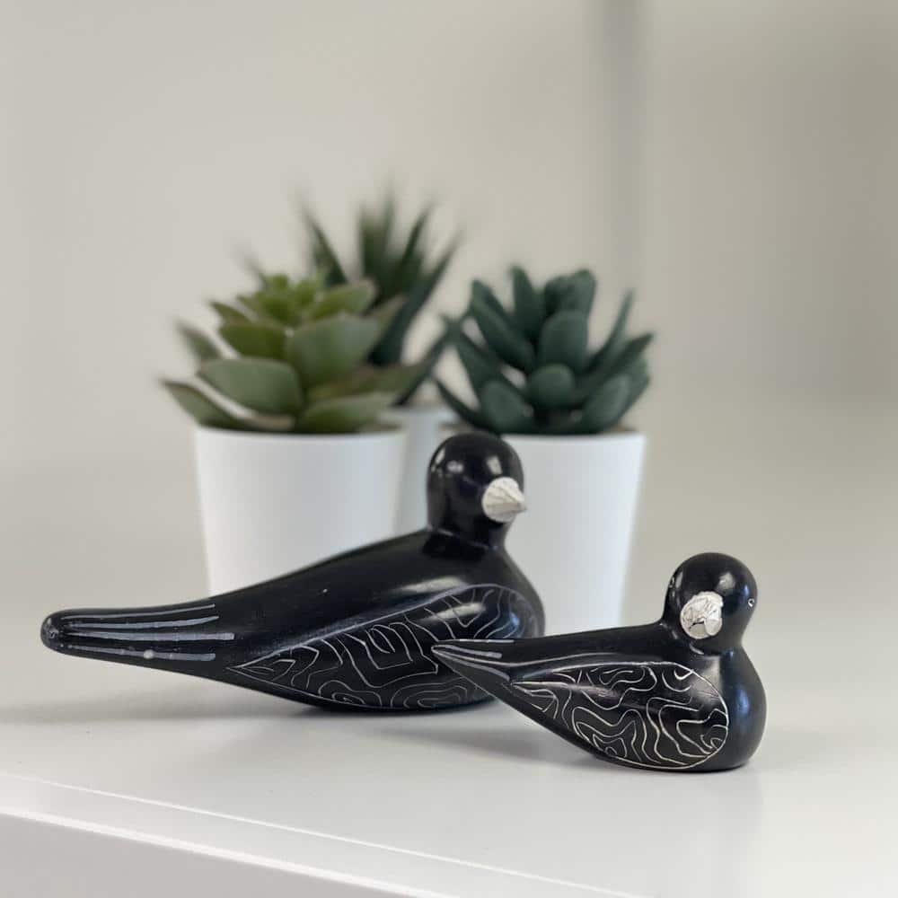 Soapstone Black Birds, Big and Little Set