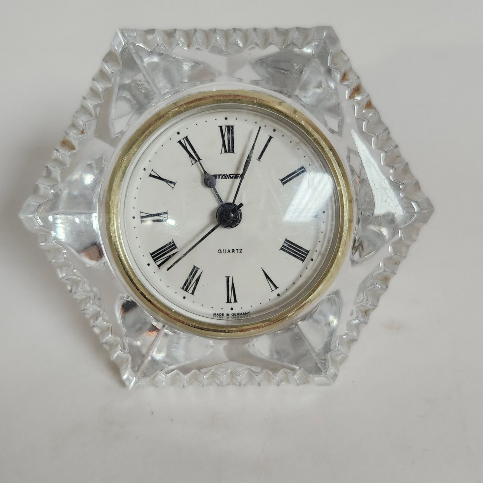Staiger Germany Cristal D'Arques France 24% Lead Crystal Hexagon Clock 4.5" wide