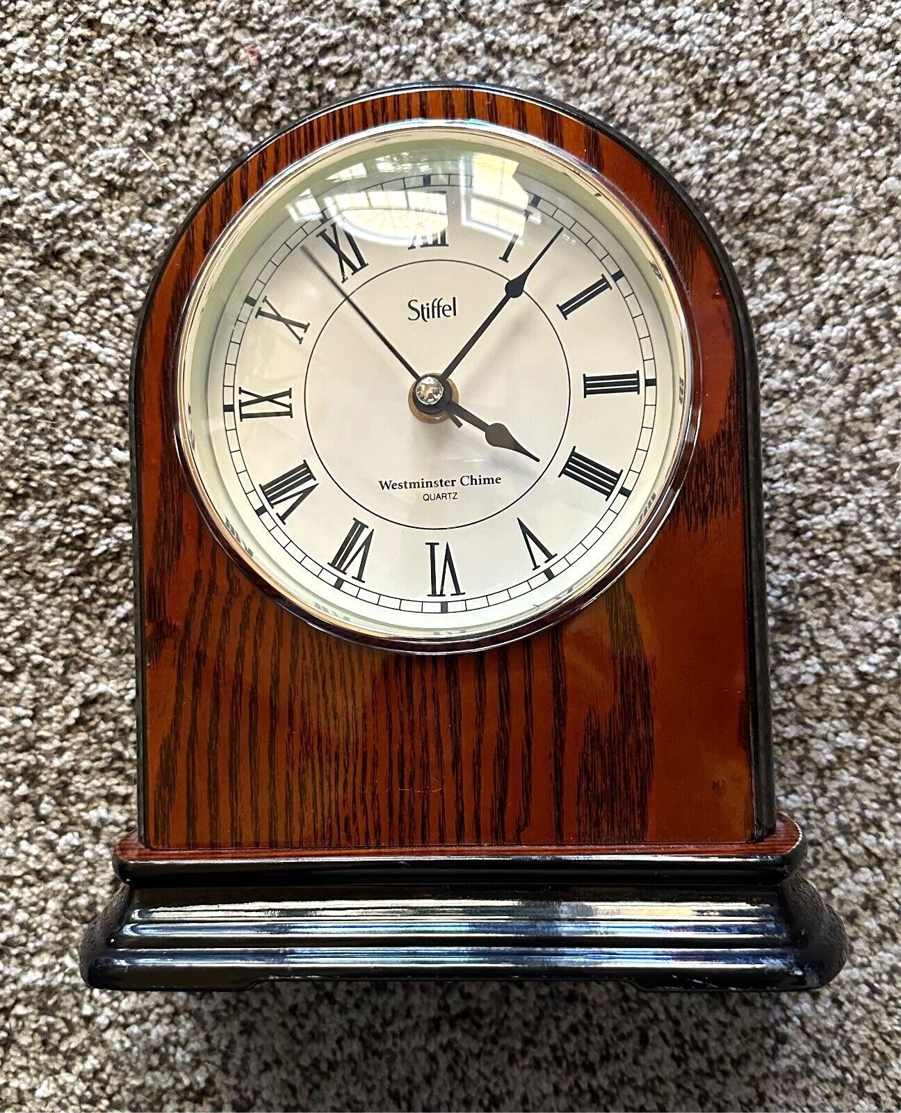 Stiffel Westminster Chime, Wood Veneer Mantel Clock Glossy Finish