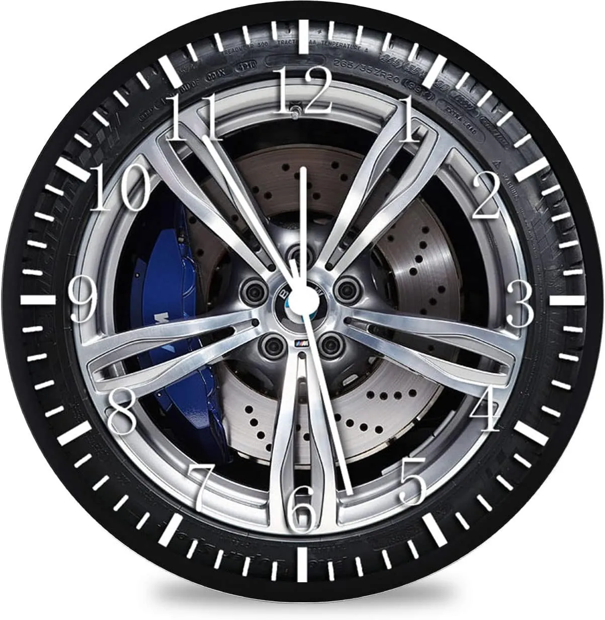 Super Car Wheel Wall Clock Large 12 Clear Glass Face Silent Non Ticking Nice for Gift or Décor W 245