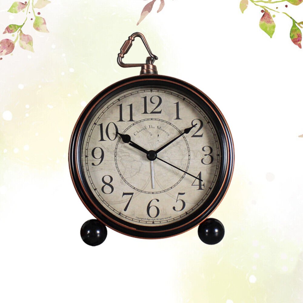 Table Clock Desk Metal Topper Retro Alarm Rustic Wall Silent