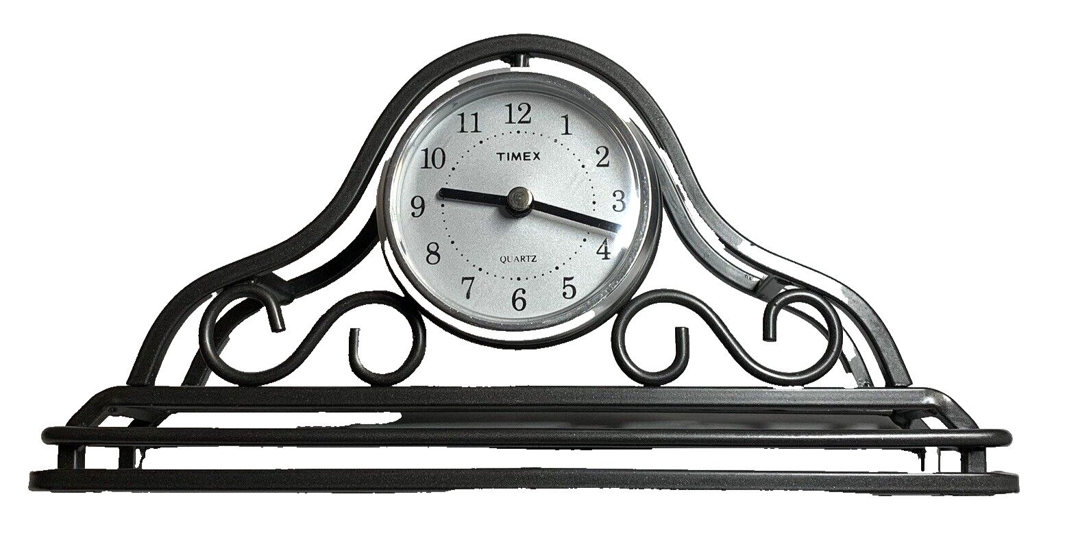 Timex Mantel/Desk Clock in Wrought Iron Scroll Frame 10.5"x5" Tested Working