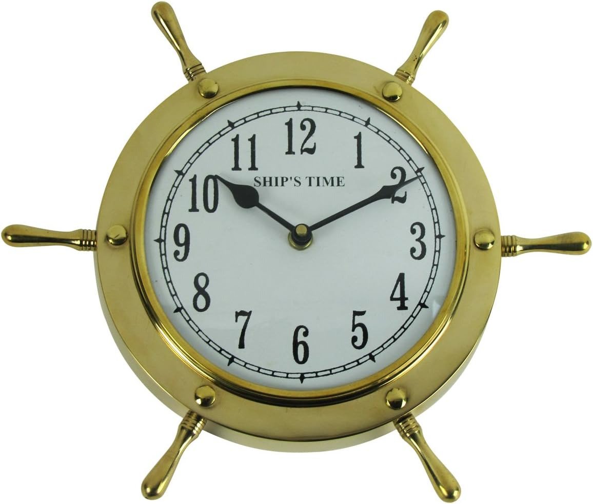 Treasure Gurus Solid Brass Nautical Shipwheel Ships Helm Wheel Wall Clock Coasta