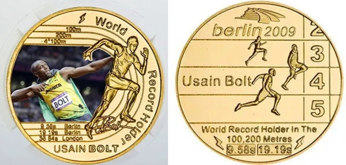 Usain Bolt Gold Coin Signature Olympics Legend Paris 2024 GOAT World Champion