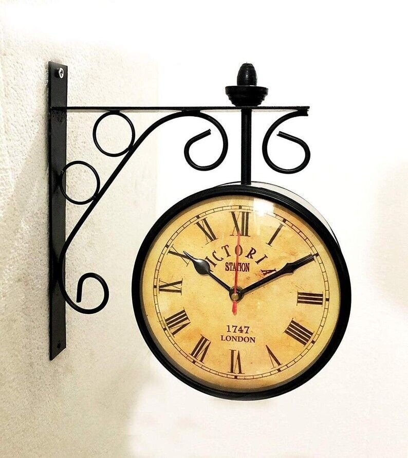 Victoria Station Double Sided Railway Black Powder Coated 6" Clock Functional